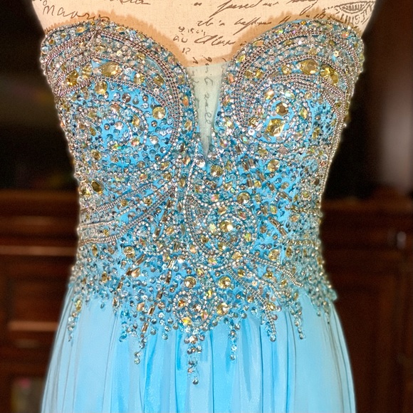 Terani Couture Strapless Gown Aqua Prom Bedazzled Evening Dress  Size 4 - Picture 2 of 6